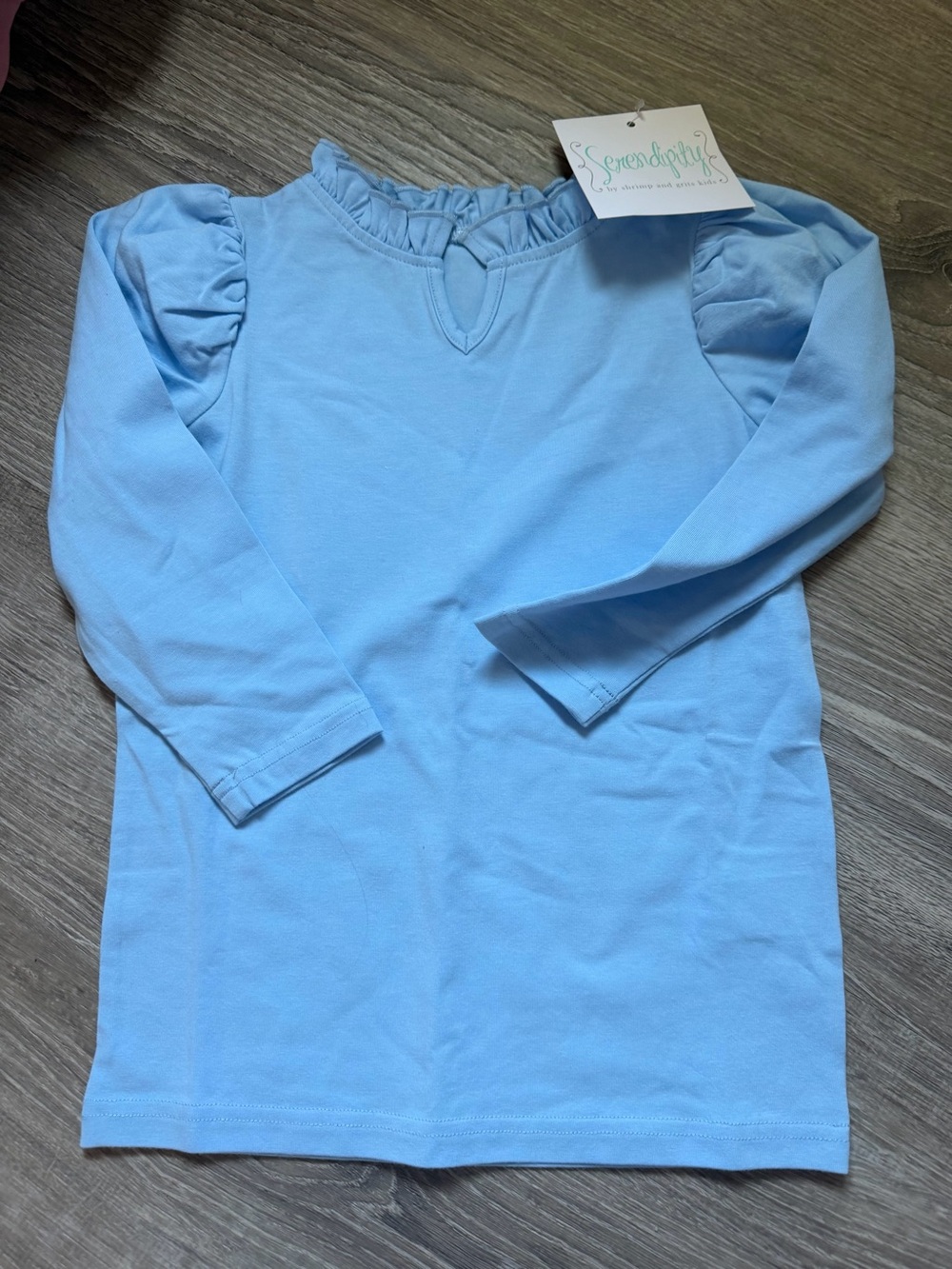 NWT! Serendipity Light Blue Long-Sleeve Ruffle Neck Top for Kids
